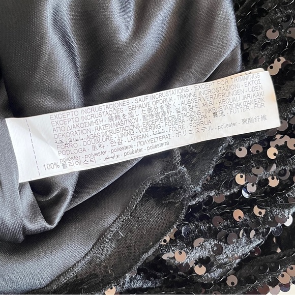 Zara Basic Black Mock Neck Open Back 3/4 Sleeve Sequin Mini Dress Size L - Picture 13 of 15